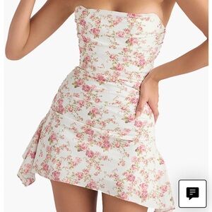 House of CB Jasmine Strapless Satin Corset Dress Rose Print